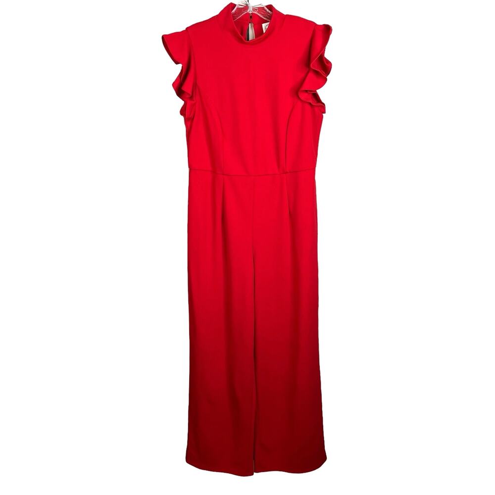 Blue Rain Short Flutter Sleeve Red Jumpsuit Large